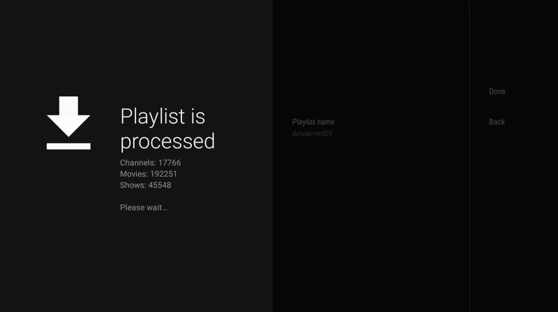 The playlist loads in seconds, with channels, films and shows pulled in one go.
