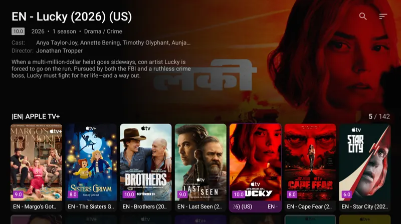 Series with seasons and episodes in order, and a rail of everything else in that category.