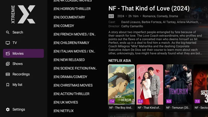 Thousands of films sorted by genre, language and platform, with new releases in their own list.