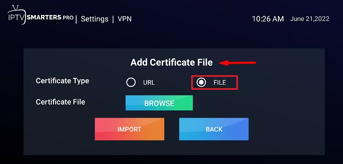 select certificate iptv smarters